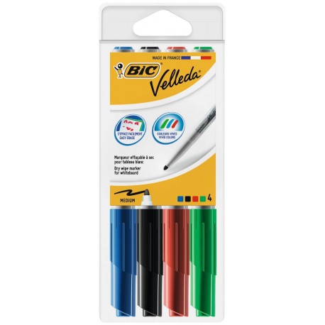 ✓ Bic Velleda Tank Pack de 4 Marqueurs Tableau Blanc couleur en