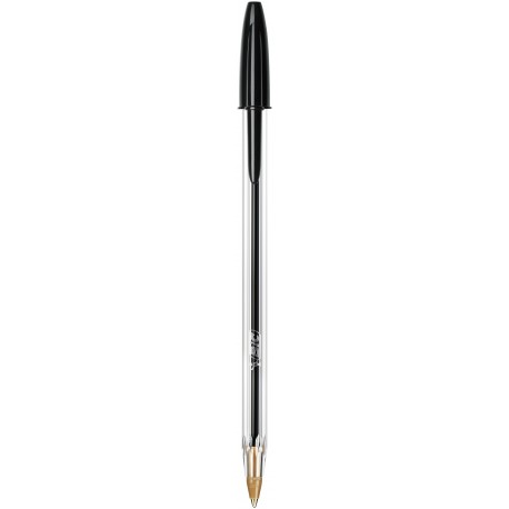 Stylo bille bic Cristal pointe moyenne avec capuchon - Noir