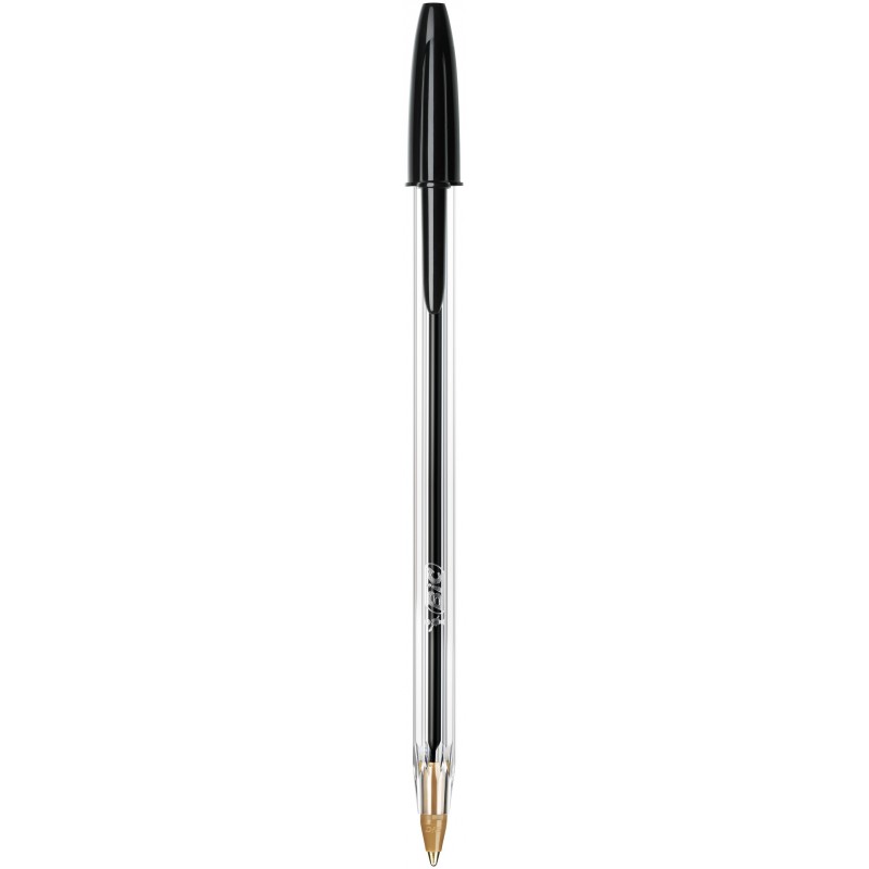 Stylo bille bic Cristal pointe moyenne avec capuchon - Noir