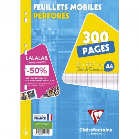 Feuilles simples lot de 300 format A4 grands carreaux Clairefontaine