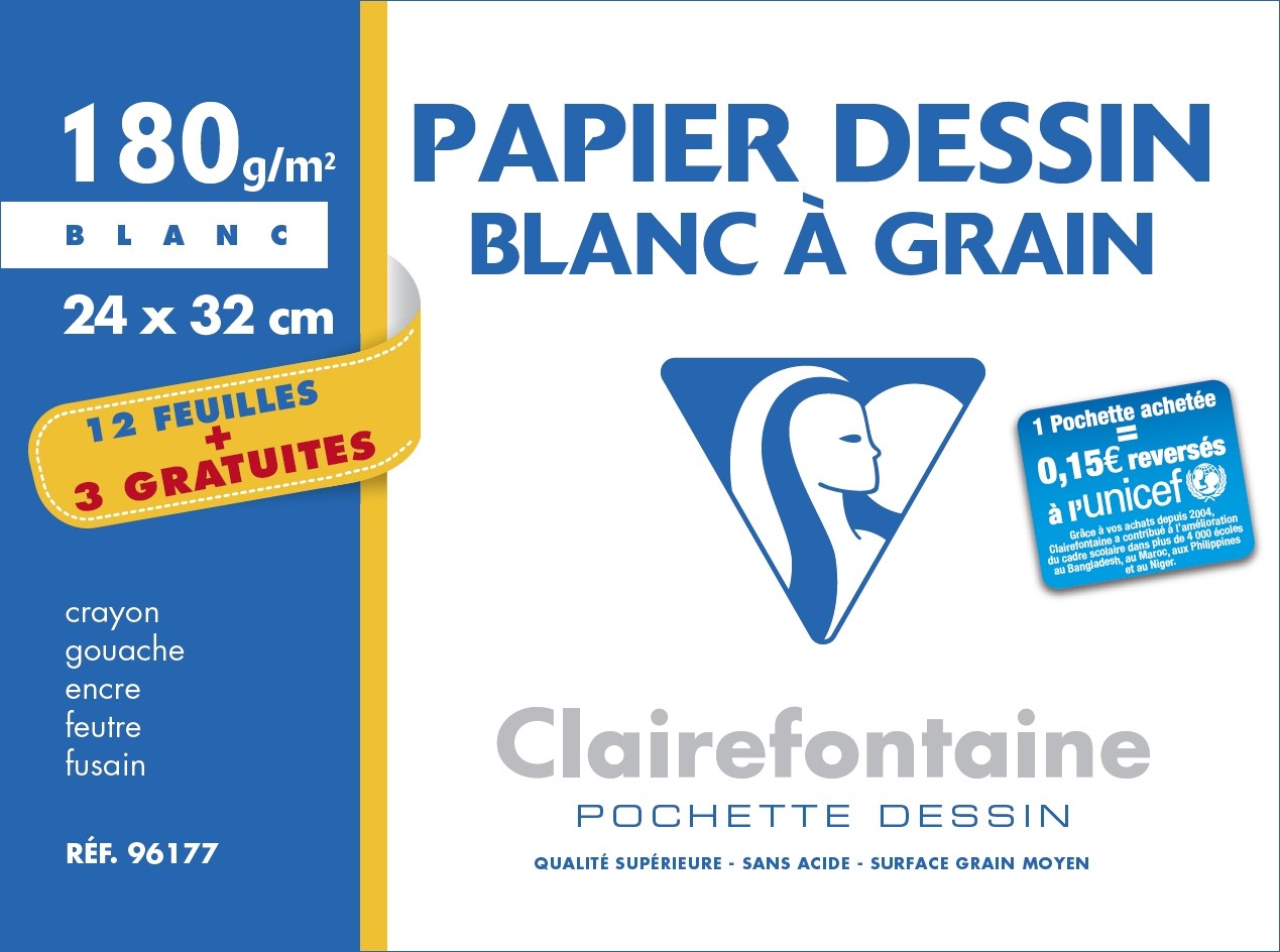 Clairefontaine - pochette papier à dessin - 12 feuilles - 24 x 32