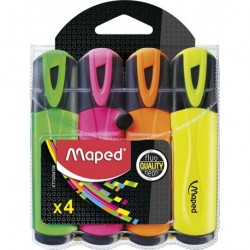 Surligneur Maped Fluo'Peps avec capuchon - Pochette de 4 assortis