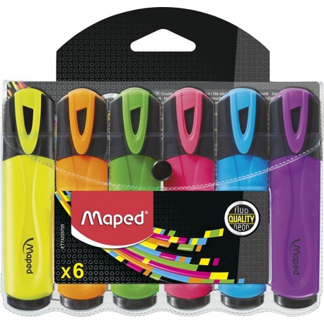 Surligneur Maped Fluo'Peps avec capuchon - Pochette de 6 assortis