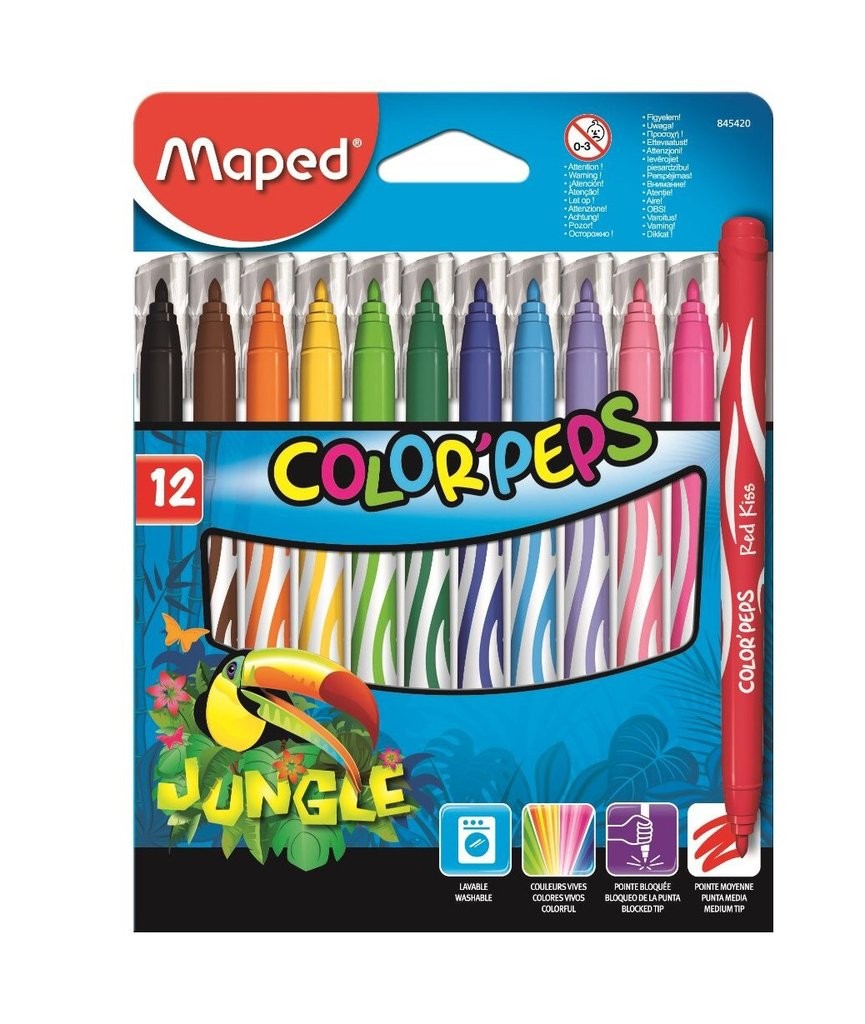 12 feutres de coloriage - Pointe moyenne - Ultra lavable - Color'Peps  Animal - Maped - Expédition Rapide