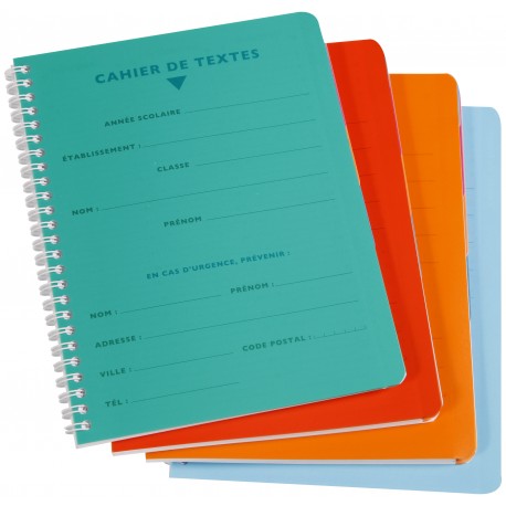 Cahier de texte spirale 17x22 couverture polypro grand carreaux