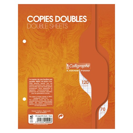 Copies doubles sous film A4 440 pages perforées grands carreaux. 