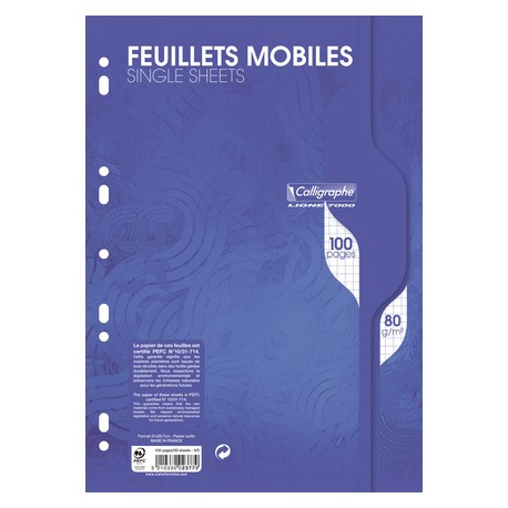 Feuille simple perforée - petits carreaux - 5x5 - 21x29,7 - 200 feuilles  CARREFOUR