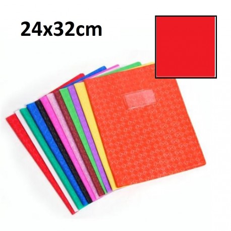 Protège-cahier grand format 24x32 avec porte étiquette - rouge