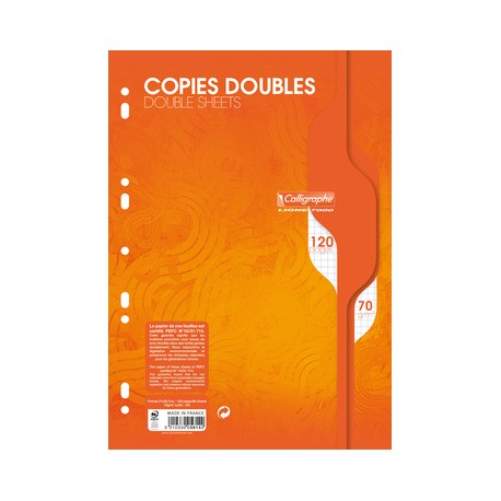 Copies doubles perforées 120p 21x29,7 grands carreaux 5/5- blanc