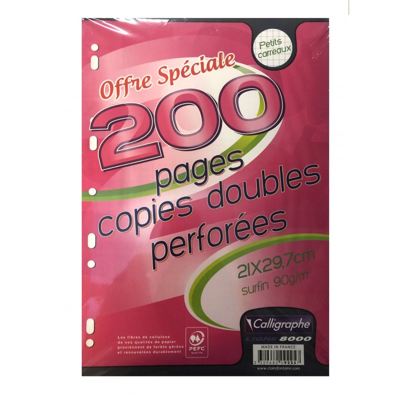 Copies doubles perforées 120p 21x29,7 petits carreaux 5x5 - blanc