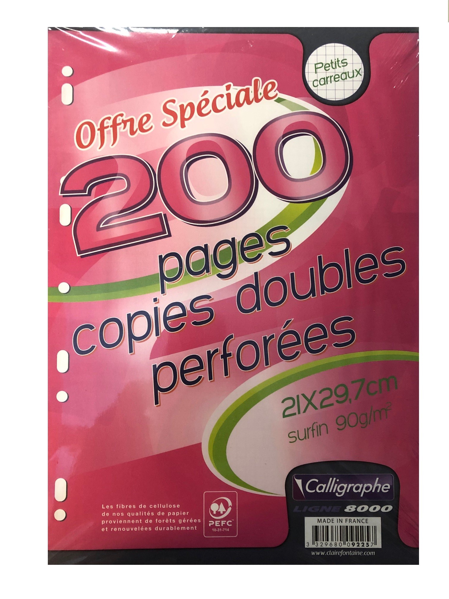 Sachet de 100 pages copies simples grand format A4 petits carreaux