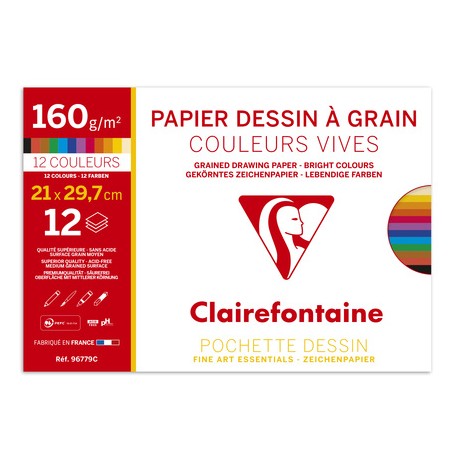 Feuilles de dessin à grain couleurs vives grand format 21x29.7 160gr