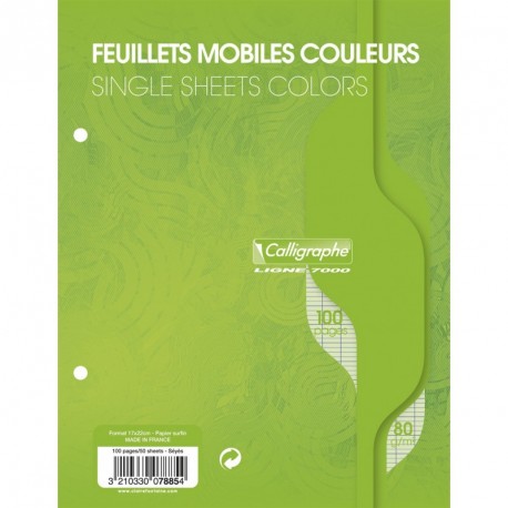 Feuilles simples - A4 - Petits carreaux - Rose - Perforées - 100 feuilles -  80g - Fournitures beaux-arts