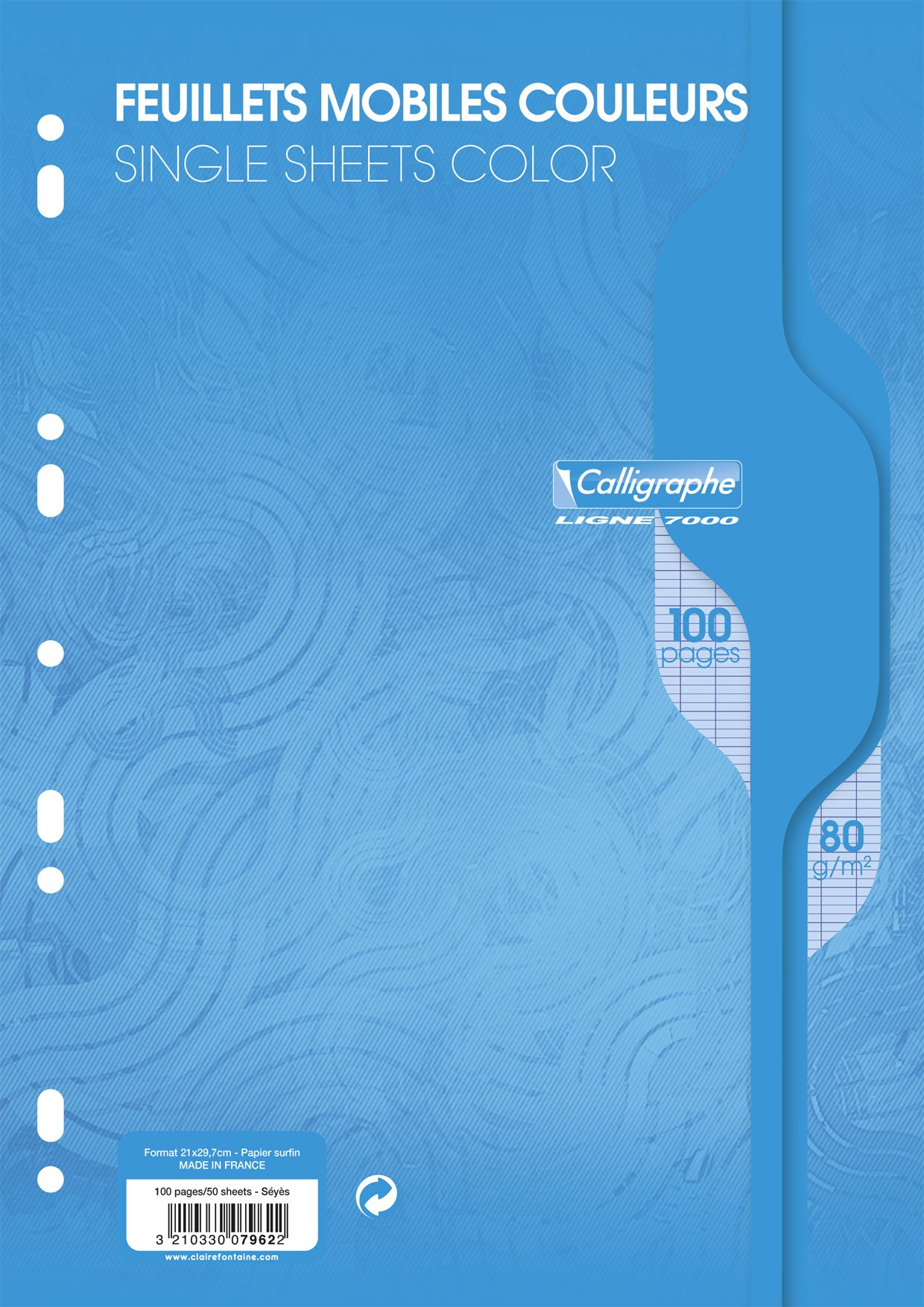 Feuilles Simples Bleu Perforées – Grands Carreaux – 100 pages – Seyes – A5  – 80gr – 17*22 – Buroland