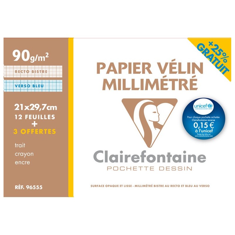 Clairefontaine - pochette papier à dessin millimétré velin - 12